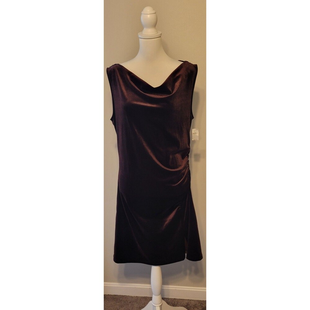 Old Navy Large Off The Shoulder Cowl Neck Mini Dress Velvet Ruched Sleeveless - Picture 10 of 13
